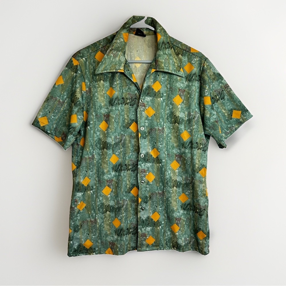 Vintage JC Penneys Towncraft Shirt Polyester 60s 70s Novelty Print Disco Mens L